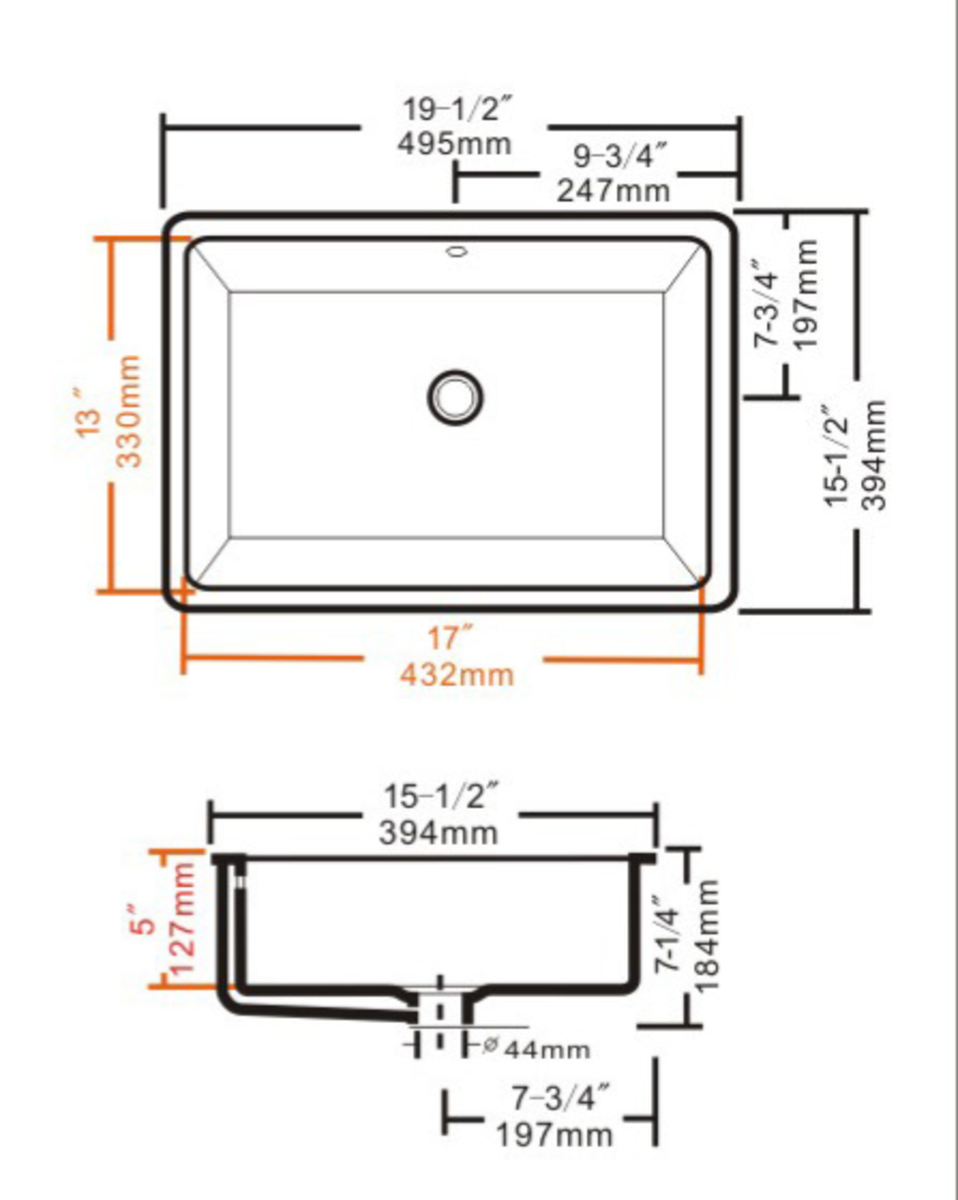 PL-1637 Porcelain Sink  - Undermount