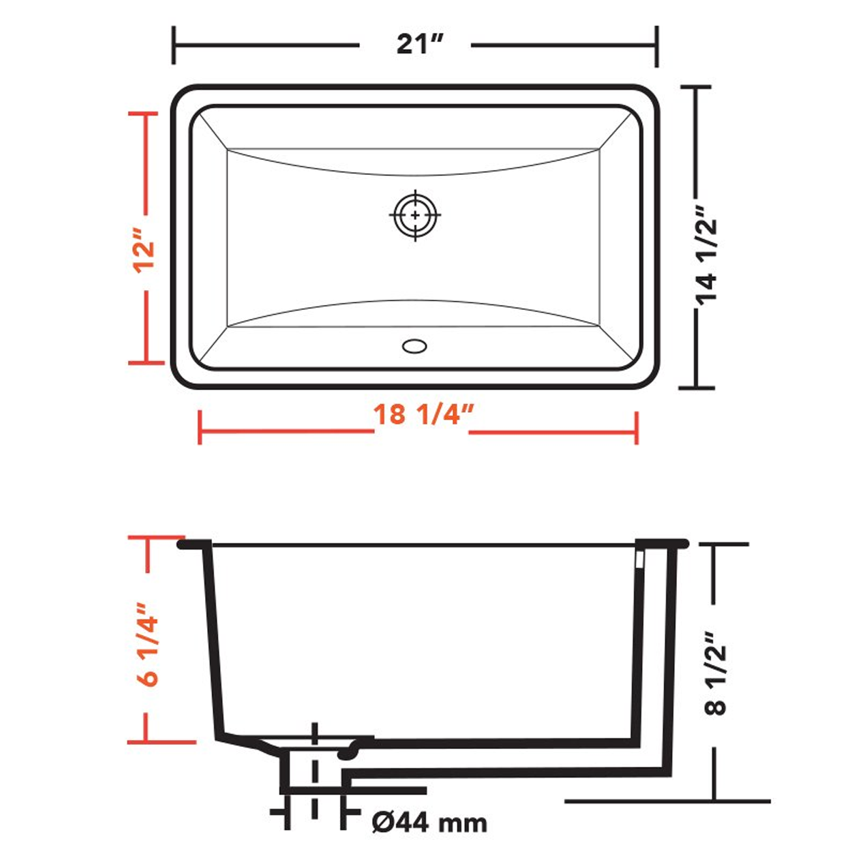 PL-3044 Porcelain Sink - Self Rimming