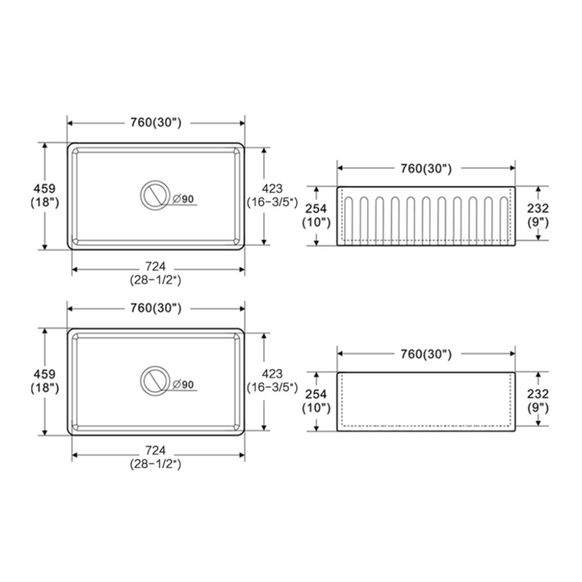 PL-FC3018SB Fireclay Sink