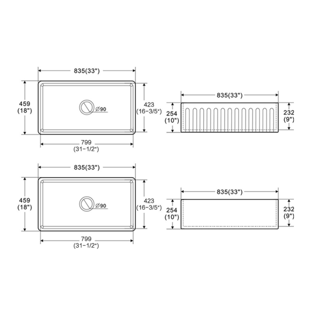 PL-FC3318SB Fireclay Sink