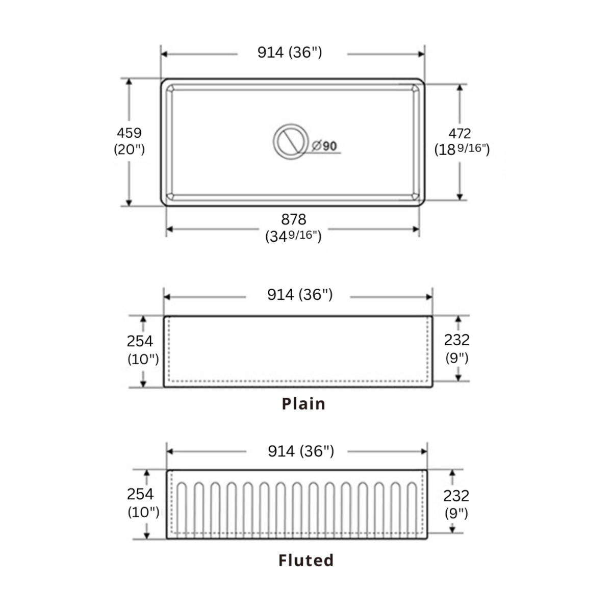 PL-FC3620SB Fireclay Sink