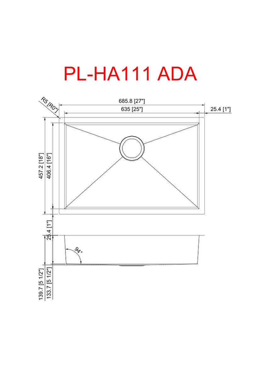 PL-HA111 R0° Stainless Steel Sink