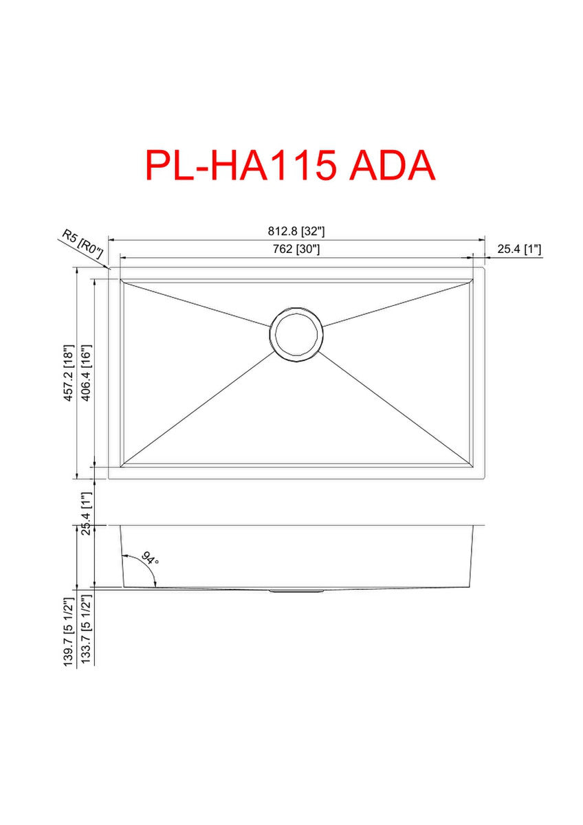 PL-HA115 R0° Stainless Steel Sink