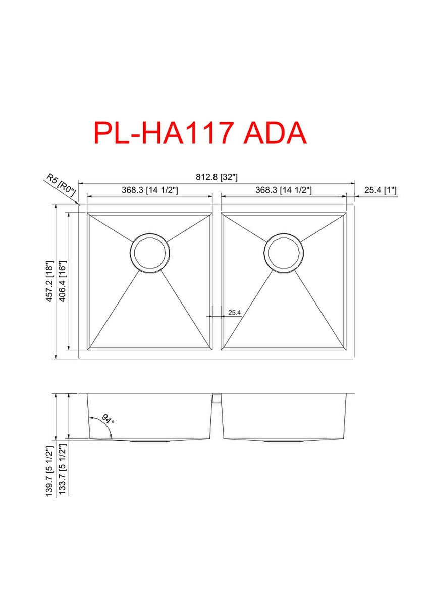 PL-HA117 R0° Stainless Steel Sink