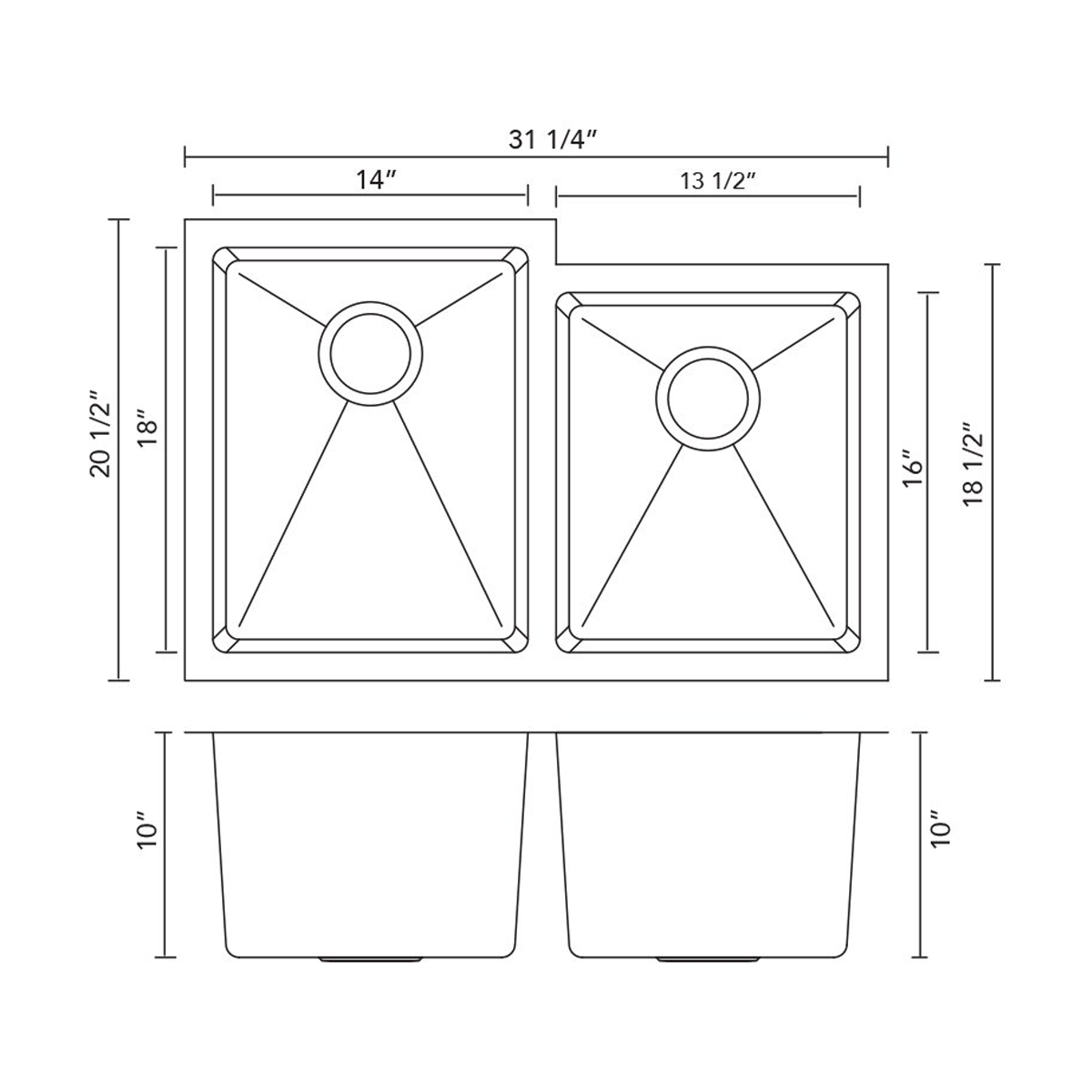 PL-HA126 R15° Stainless Steel Sink