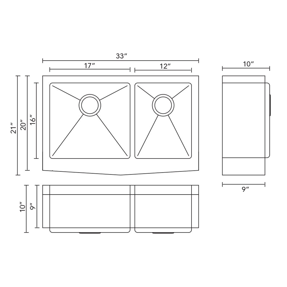 PL-HA136 R15° Stainless Steel Apron Sink
